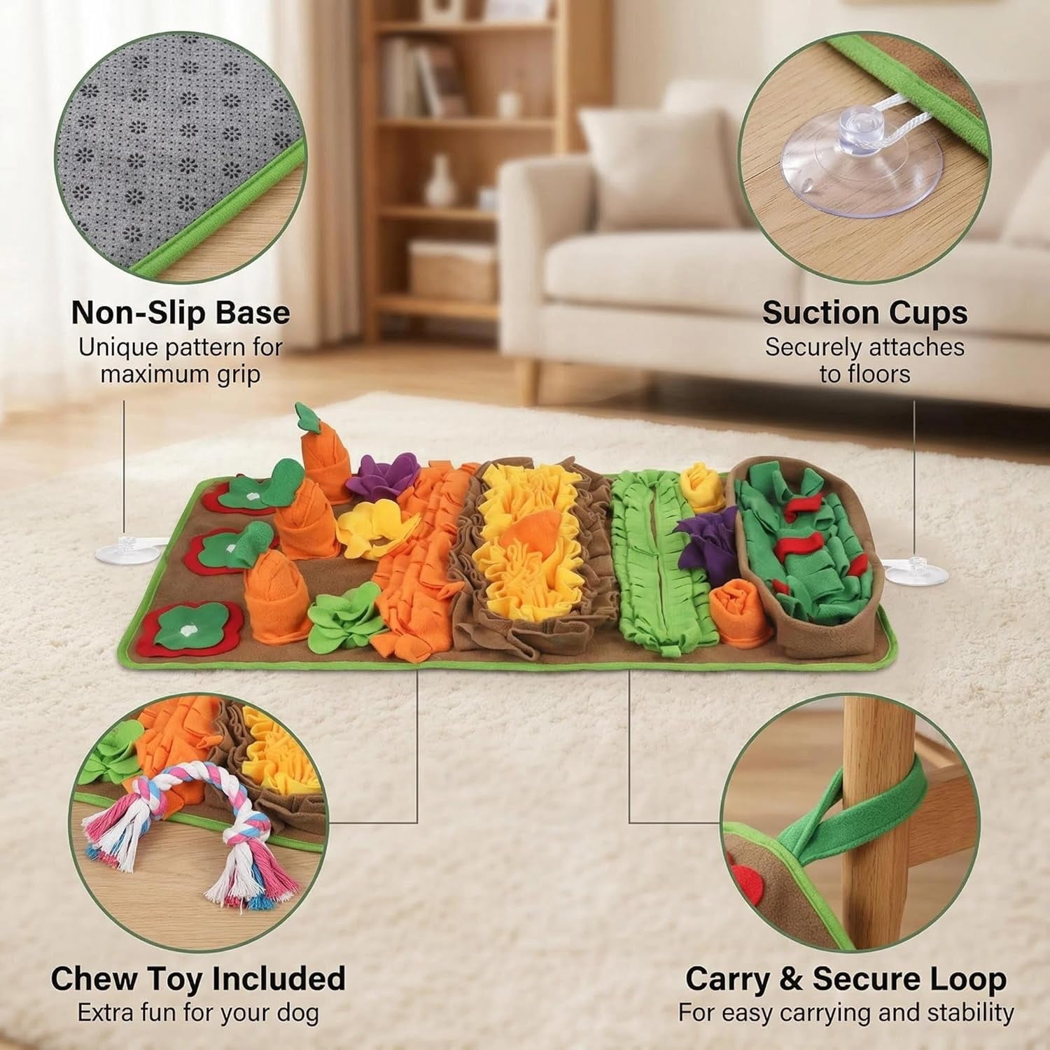 Snuffle Mat for Dogs Large Breed - 32'' X 20'' Washable Durable Sniff Mat for Slow Feeding Training, Enrichment Puzzle Toy for Mental Stimulation & Stress Relief Green-Yellow