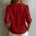 thumbnail image 5 of 3/4 Length Sleeve Womens Tops Button Down V Neck Summer Shirts Casual Slim Fit Peter Pan Collar Shirt, 5 of 6