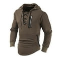 thumbnail image 2 of Momasggi Tactical Hoodies for Men Lace Up Hooded Sweatshirt Casual Outdoor Long Sleeve Drawstring Hoodie Slim Fit Athletic Pullover Tops with Side Zip Pockets Brown 2XL, 2 of 8