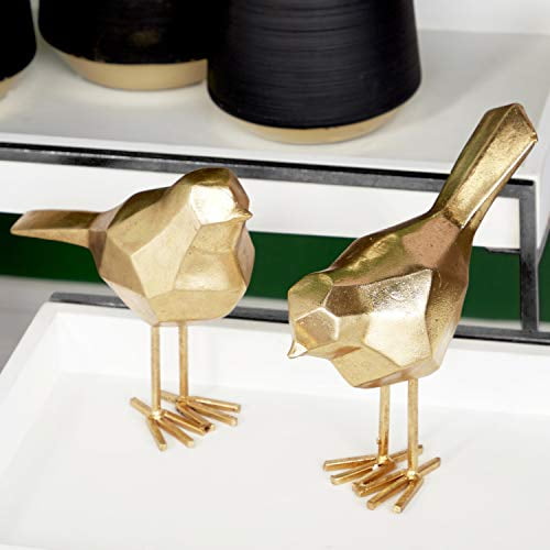 CosmoLiving by Cosmopolitan Polystone Bird Sculpture with Origami Accents, Set of 2 7&quot;, 8&quot; H, Gold