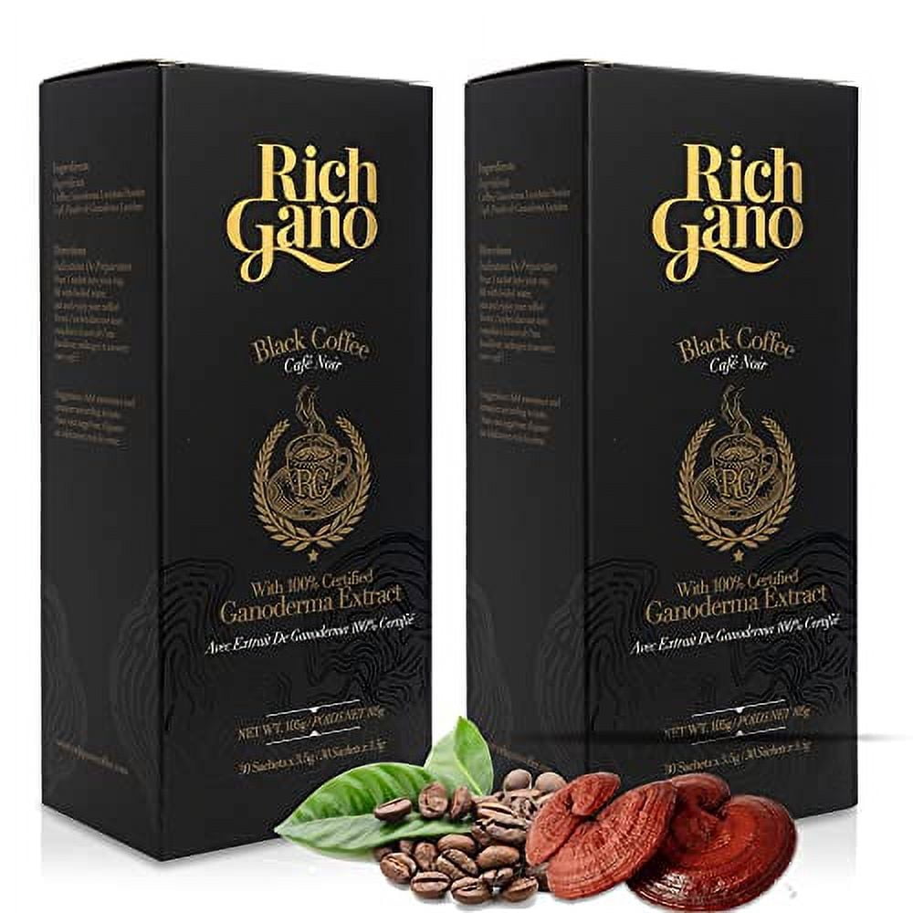 Rich Gano Mushroom Coffee – 60 Sachets Black Coffee with Ganoderma Extract – Non-GMO Vegan Friendly Instant Coffee Packets – Zero Jitters Immune Support Ganoderma Coffee