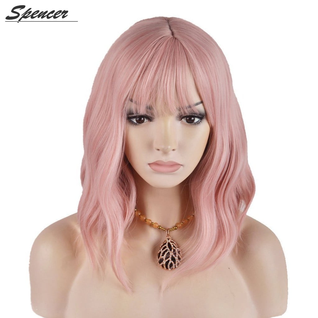 Spencer Pink Halloween Short Curly Synthetic Costume Wig, with Air