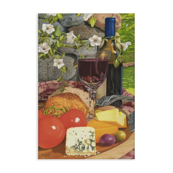 Stupell Industries Wine & Cheese Plate Food & Beverage Painting Gallery Wrapped Canvas Art Print Wall Art, 16 x 24