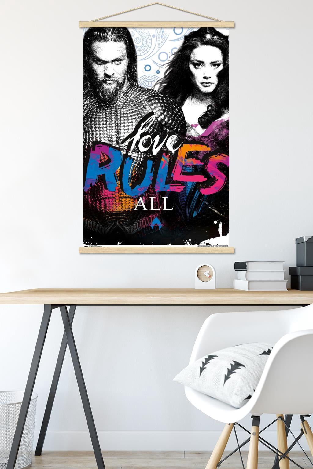 DC Comics Movie - Aquaman - Love Rules Wall Poster with Wooden Magnetic Frame, 22.375" x 34"