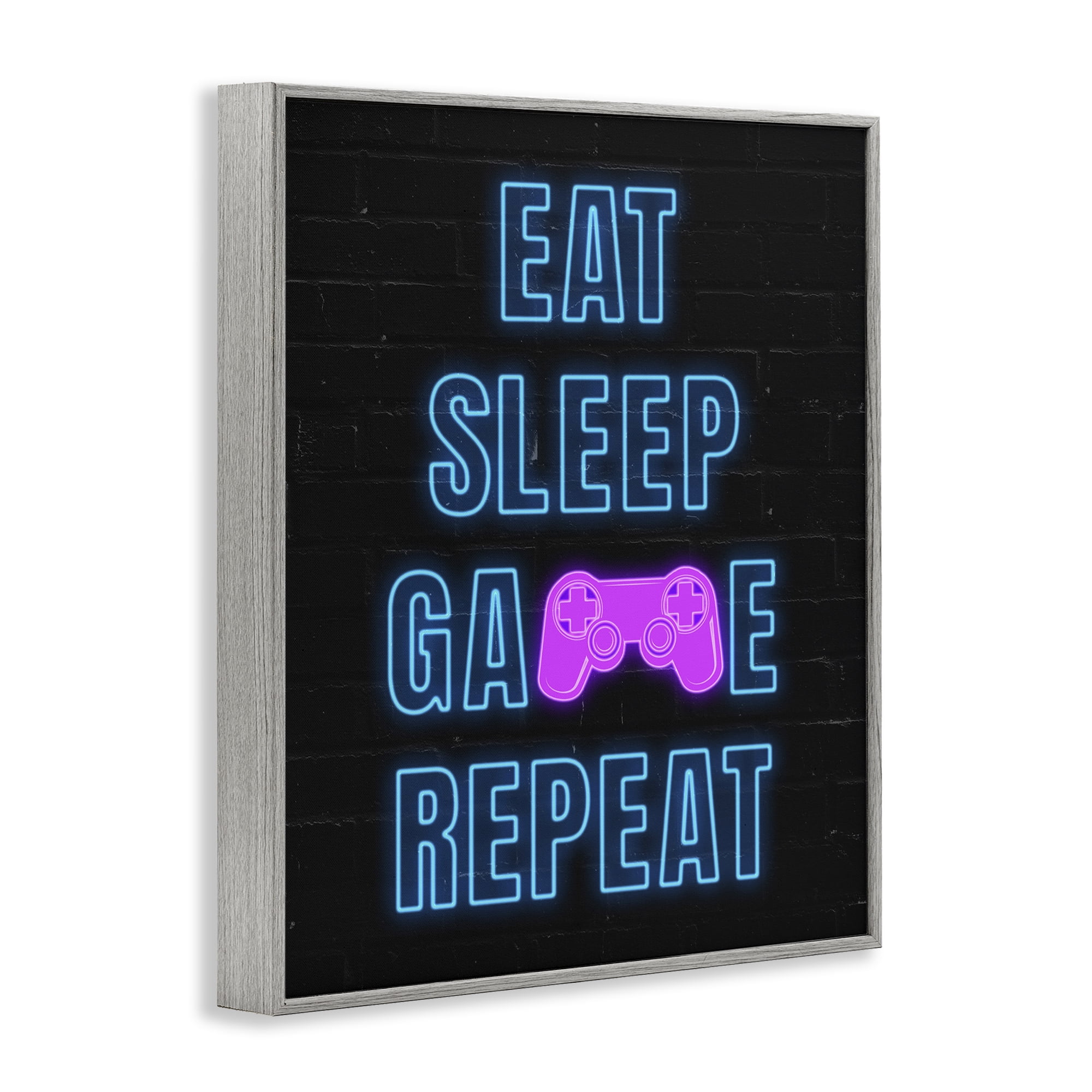 Stupell Industries Neon Gamer Lifestyle Typography Painting Gray Framed Art Print Wall Art, 16 x 20
