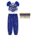 thumbnail image 3 of Alvivi Kids Girls Belly Dance Outfits Sequin Tassels Crop Top with Bloomers Pants Fancy Dress Up Blue 3Pcs/Set 9-12, 3 of 7