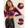thumbnail image 2 of INSPIRE CHIC Haut Court en Velours à Col Carré avec Cordon de Serrage Manches Longues pour Femmes Violet P, 2 of 4