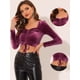thumbnail image 2 of Top corto de terciopelo Allegra K escote corazón Fucsia L, 2 of 4