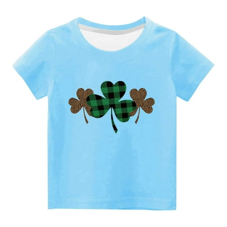 

Unisex Toddler St. Patricks Day T Shirts Irish Shamrock Clover Print Short Sleeve Graphic Tees Boys Girls Summer Tops Sky Blue 5 Years