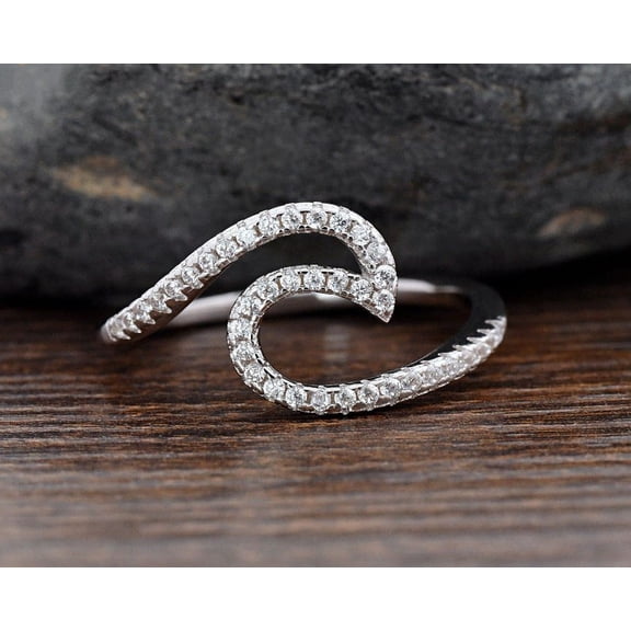 Blue Jewelry Brilliant 0.7 Ct Round Cut Diamond Rings - 14K White Gold Plated Diamond Rings - Silver Curved Diamond Rings for Women's - Bypass Warp Diamond Rings for Women's - Birthday Gifts