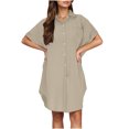 thumbnail image 5 of Penkiiy Women's Summer Button-Down Shirtdress - Cotton-Linen Mini Dress with Lapel Collar, Trendy Casual & Office Wear L Beige, 5 of 8