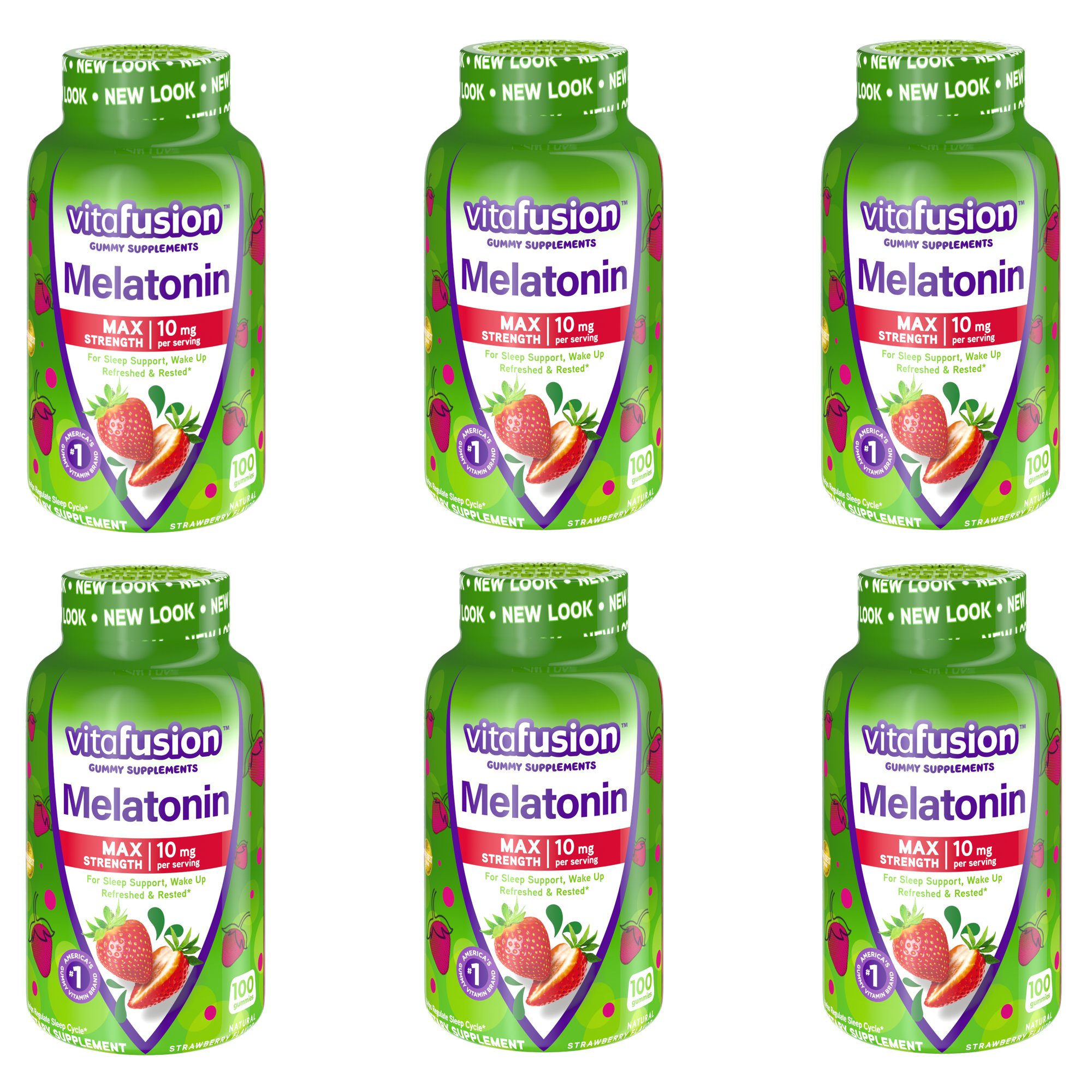 6 Pack Vitafusion Melatonin Max Strength Gummies Strawberry 10mg 100 Gummies