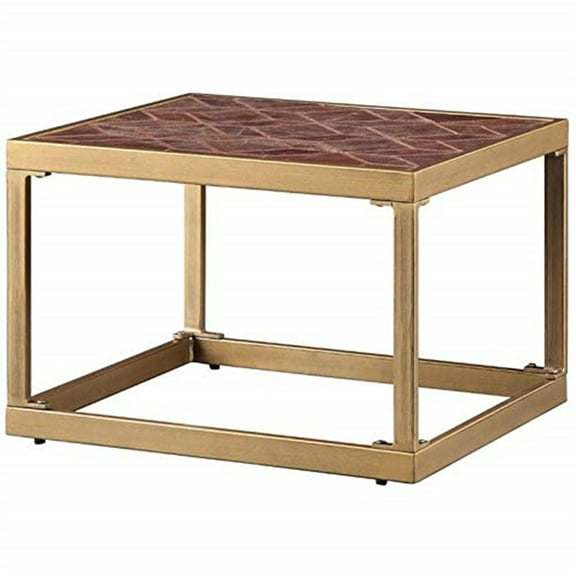 ACME Genevieve Rectangular Metal Frame End Table in Retro Brown and Brass