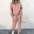 thumbnail image 2 of Itsame Tops and Pants Activewear Set Womens Sweatsuits 2pcs Sets Long Sleeved Solid Color Round Neck Casual Set Pink Size M, 2 of 7