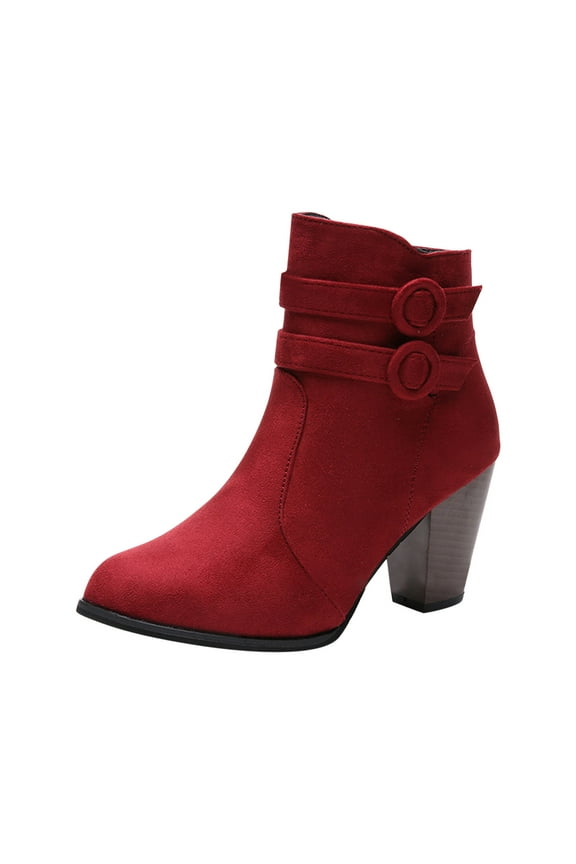 Women's Ankle Boots Closed Toe Stacked Heel Booties Shoes Thick Heel Mid Heeled Dress Short Boots Shoes Wine 41