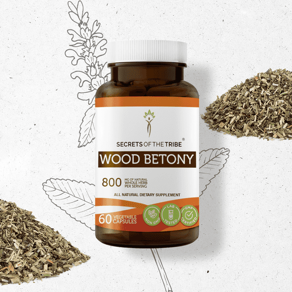 Secrets Of The Tribe Wood Betony Capsules Dietary Supplement, Natural Herbal Capsules for Stress Support, Wood Betony (Stachys officinalis) Dried Top, 60 Capsules