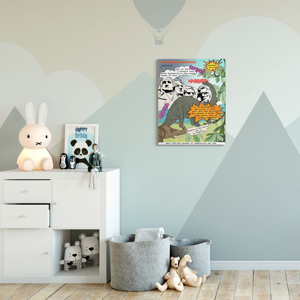 Stupell Industries Comic Book Brontosaurus Illustration Dinosaur Reptile Facts Canvas Wall Art Design by Sangita Bachelet, 24" x 30"