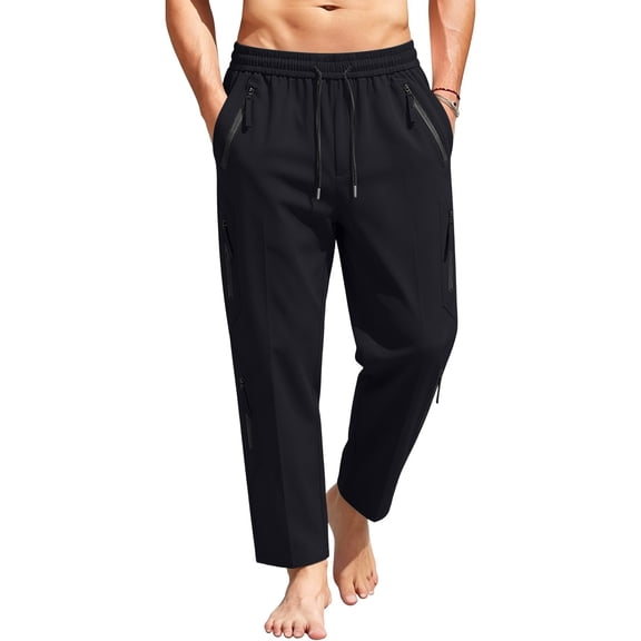 Mens Flex Pants Jerdar Men's Cargo Pants Elastic Waist Drawstring Multi Pockets Zipper Polyester Casual Athletic Sport Sweatpants Jogger Straight Leg Long Trousers