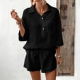 thumbnail image 4 of WAYUTE Shorts Sets Women 2 Piece Outfits Casual Solid Color Blend Short Sleeve Lapel Shirt and Shorts Loungewear Sets Matching Clothing, 4 of 7