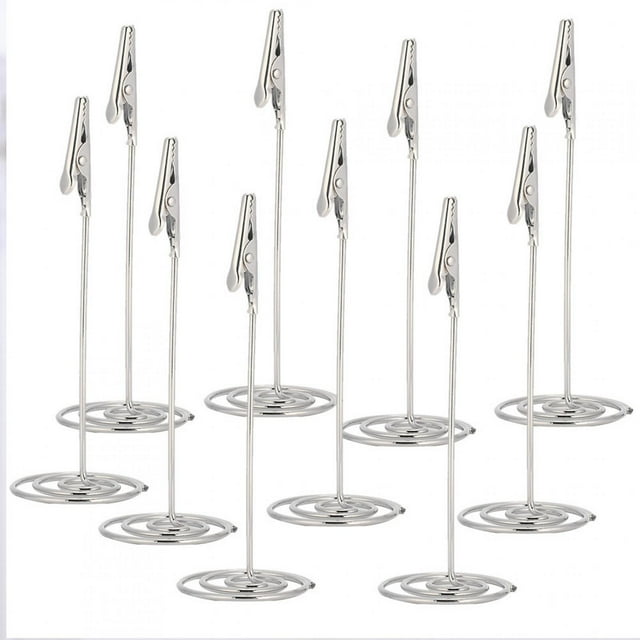 10Pcs Metal Table Cards Clips Desktop Metal Business Picture Message Card Holder Silver