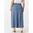 thumbnail image 4 of DARING DIVA Women's Plus Denim Maxi Skirt with Frayed Raw Hem 1X Blue, 4 of 6