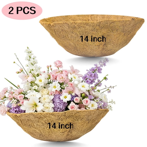 WLGJL 14 inch Hanging Basket Coco Liners Replacement, 2Pcs 100% Natural Round Coconut Coco Fiber Planter Basket Liners