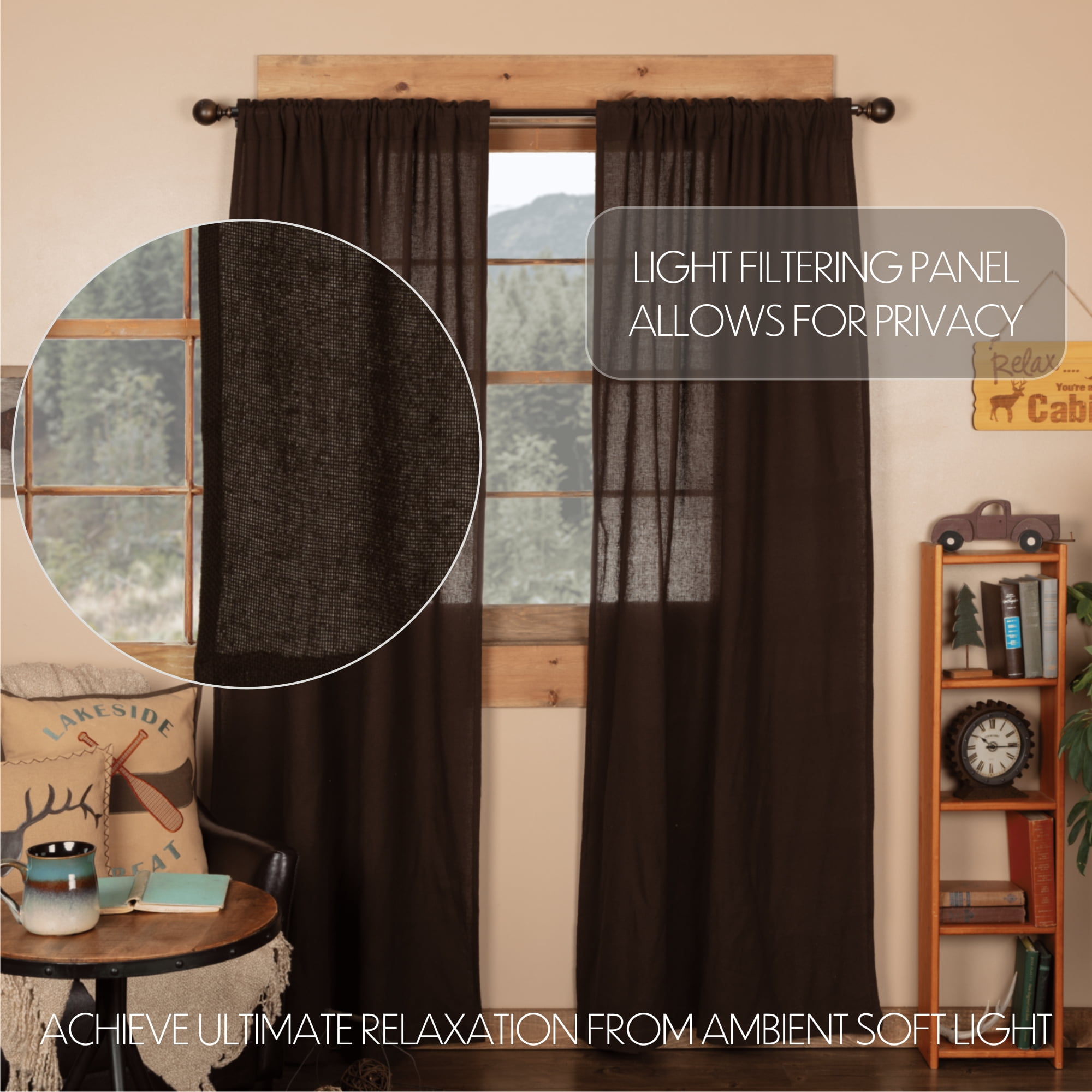 VHC Brands Burlap Curtain Panel Set