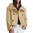 thumbnail image 4 of PUWEI Women's Cropped Trench Coat Double Breasted Casual Short Jacket High Collar Fall Winter Coats with Belt, 4 of 7