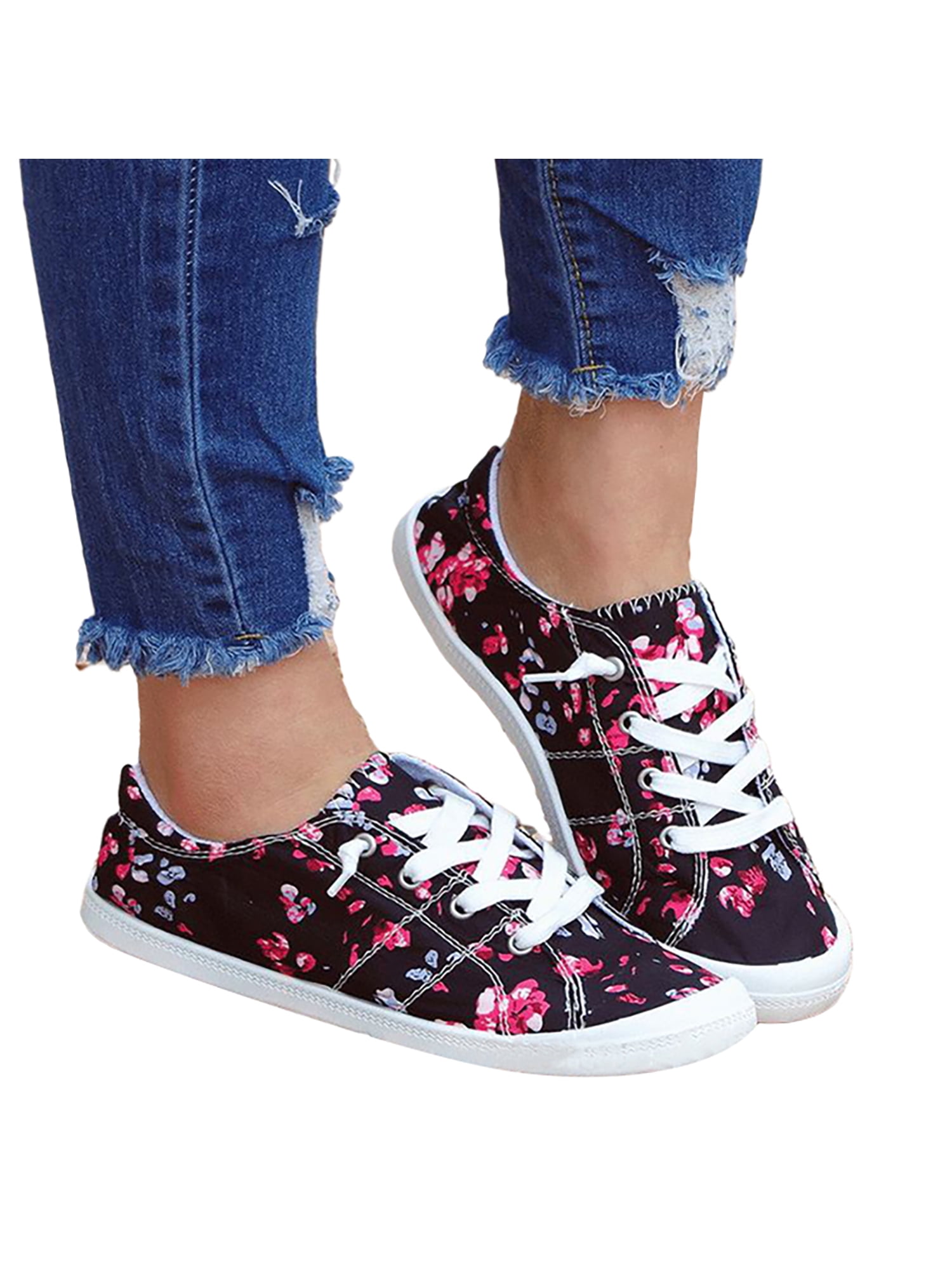Canvas Running Shoes Cute Cat Heads Flowers Butterflies On Canvas Slip-on Casual Printing Comfortable Low Top Sports Shoes for Women