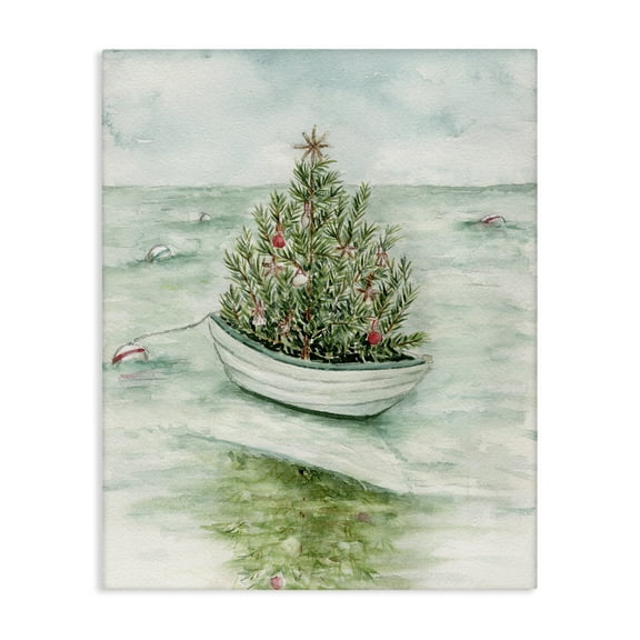 Stupell Industries Beachy Christmas Tree Holiday Painting Gallery Wrapped Canvas Art Print Wall Art, 16 x 20