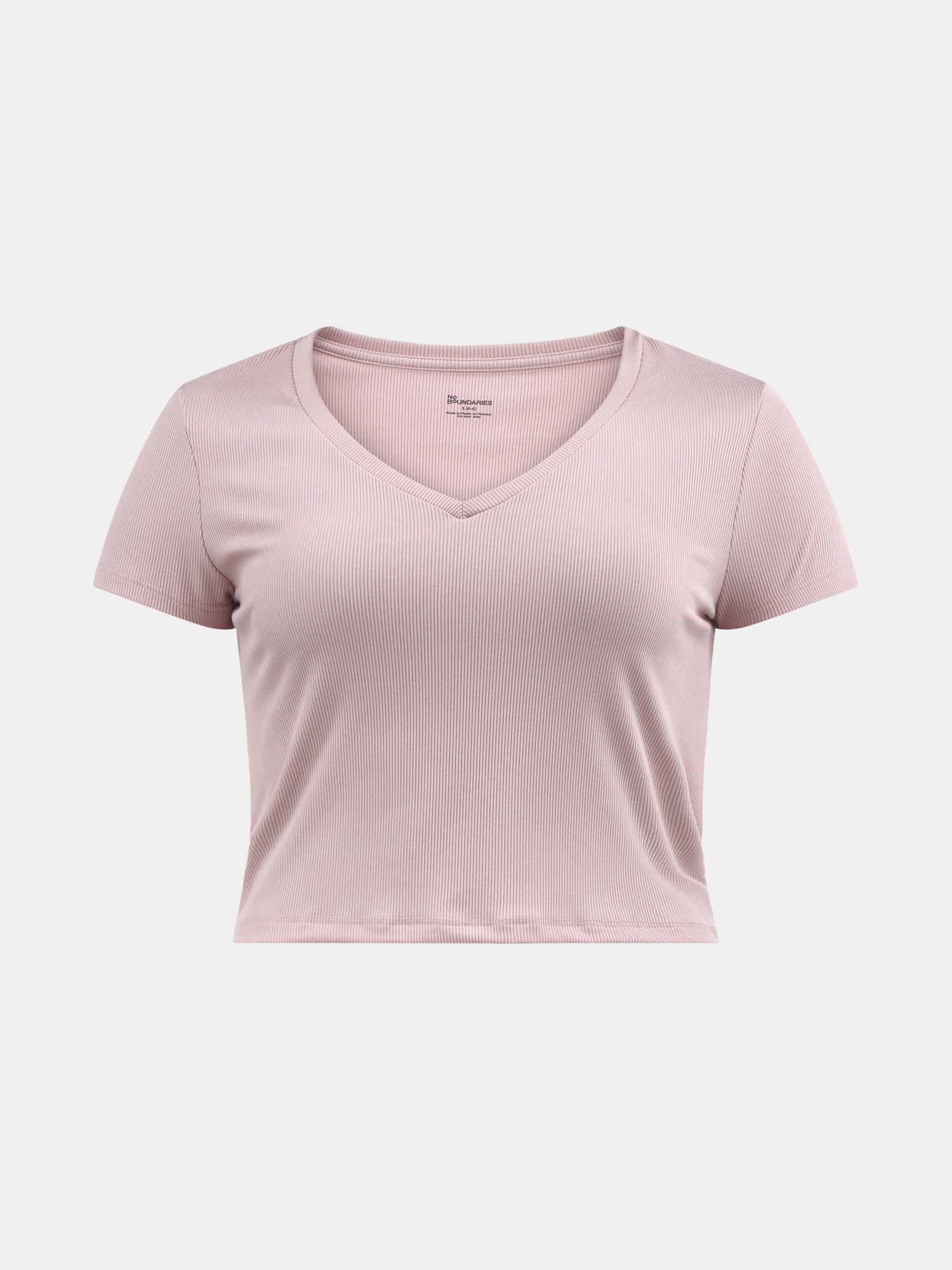 No Boundaries V-Neck Crop Rib Tee, Women's XXS-XXL
