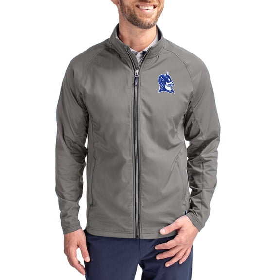 Men's Cutter & Buck Gray Duke Blue Devils Primary Logo Adapt Eco Knit Raglan Full-Zip Jacket