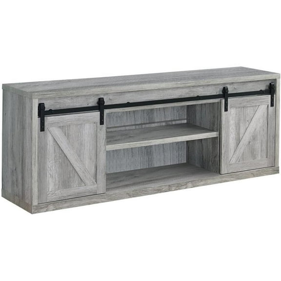 Bowery Hill Contemporary 71" 3 Shelf Sliding Doors TV Console in Grey Driftwood
