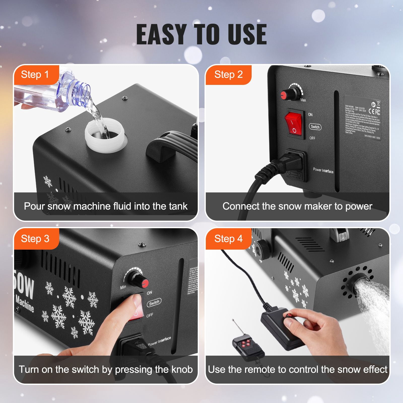 Snow Machine, 650W Wireless Remote Control Snow Maker Machine with 1L Tank High Output Portable Artificial Snowflake Machines for Christmas Holidays Parties Wedding Stage Effect