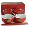 thumbnail image 2 of Fiesta Bone Porcelain Tableware Gift 8/Set Gaiwan Bowl Spoon Chopsticks for Wedding Party (Auspicious Dragon and phoenix), 2 of 13