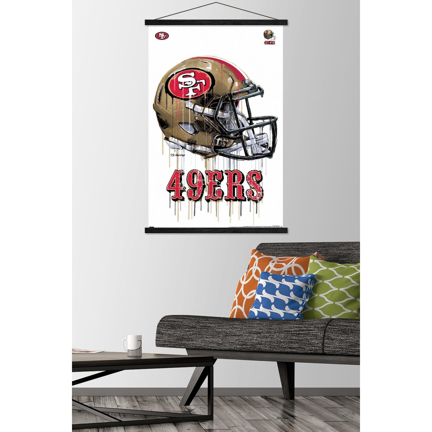 NFL San Francisco 49ers - Drip Helmet 20 Wall Poster with Wooden Magnetic Frame, 22.375" x 34"