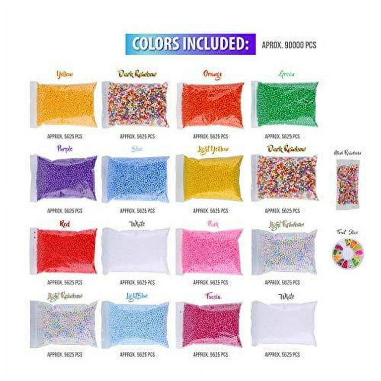 Slime Foam Beads Floam Balls ‚Äì 18 Pack Microfoam Beads Kit 0.1-0.14 inch  (90,000 Pcs) Micro Colors Rainbow Fruit Beads Craft Add ins Homemade DIY  Kids Ingredients Flote Microbeads Suppli 