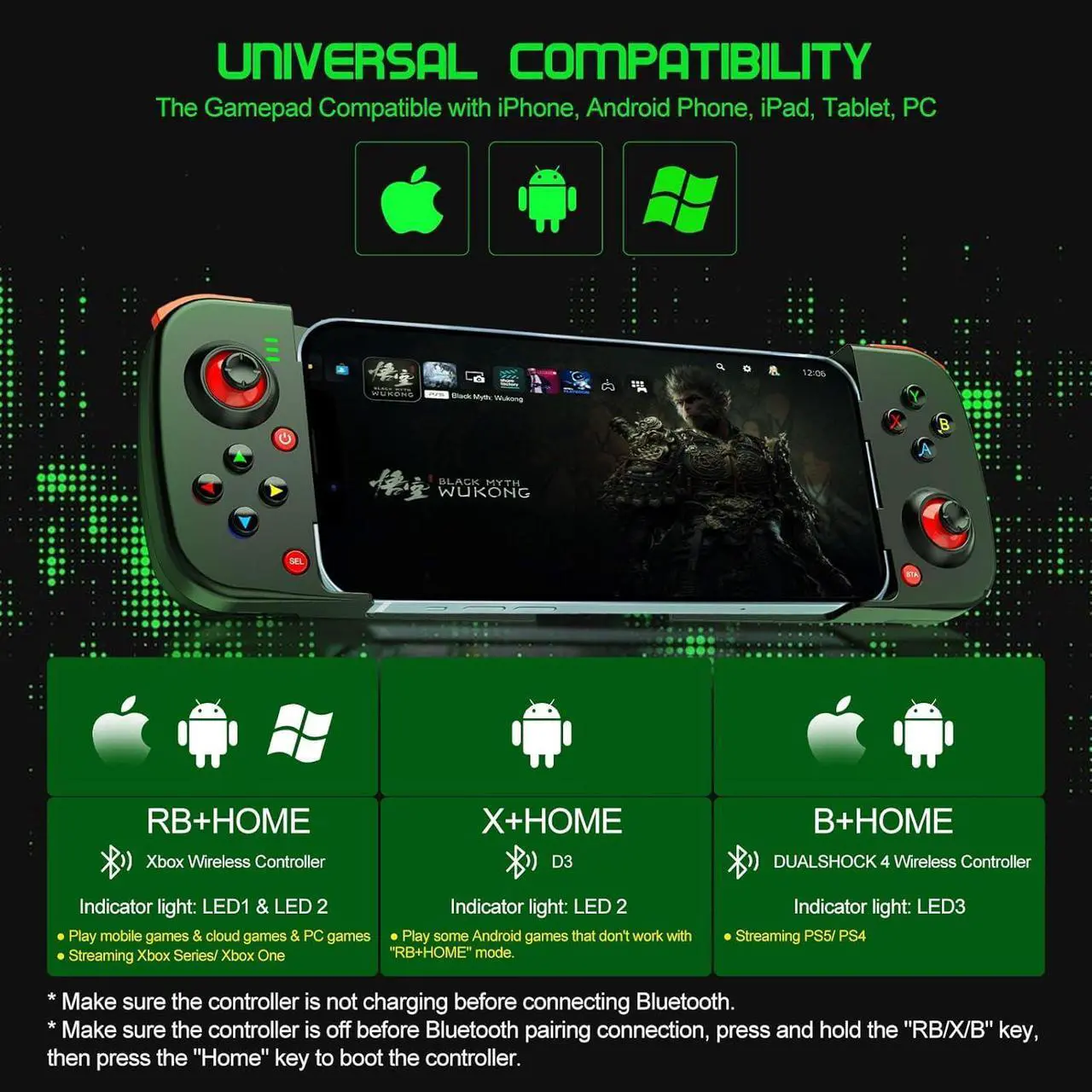 Phone Controller for iPhone/Android Support Phone Case, Mobile Gaming Controller with Ergonomic Design - Wireless Gamepad for Cloud Gaming & PS Remote Play
