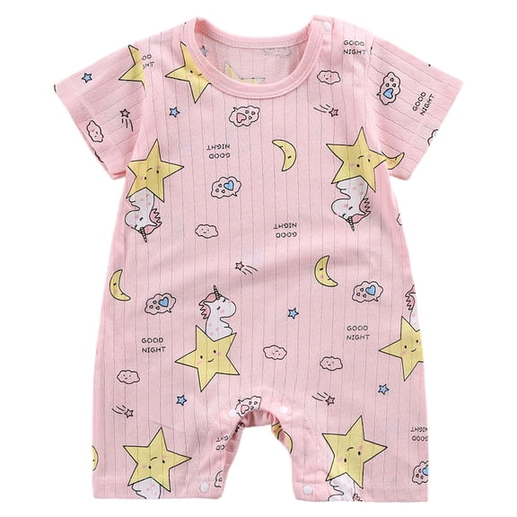 Emitonse Unisex Baby Jumpsuit Infant Boys Girls Baby Romper Cartoon Baby Bodysuit Cute Short Sleeved Baby Romper Size 3-6 Months,Light Pink