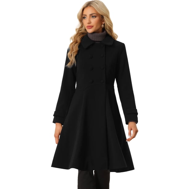 Abrigo Vintage de Invierno para Mujer Abrigo Largo con Doble Botonadura Negro XL