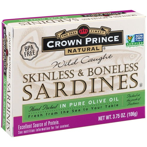 Crown Prince Canned Sardines, Skinless & boneless, in Olive Oil, 3.75 Oz by Crown Prince