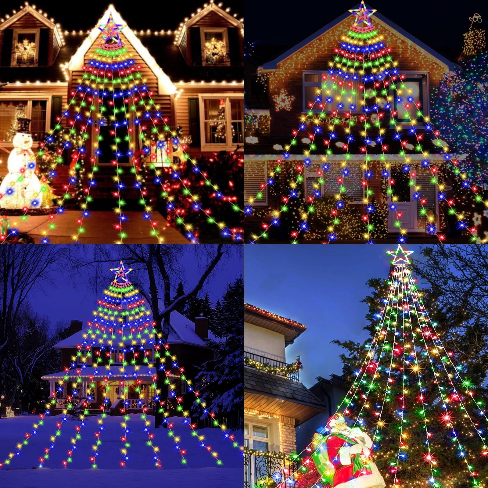 Outdoor String Lights Decorations, 350 LED Star Waterfall String Fairy Lights with 8 Modes for Indoor wedding Decor