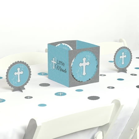 Little Miracle Boy Blue Gray Cross Baptism Or Baby Shower