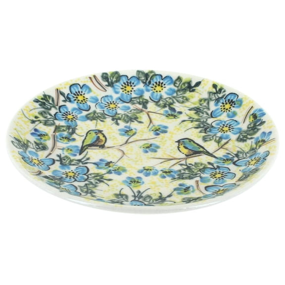 Blue Rose Polish Pottery Bluebird Garden Dessert Plate