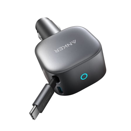 Anker Nano USB-C Car Charger, Type-C Fast Car Charger with 45W built-in retractable cable and 30W USB-C Port