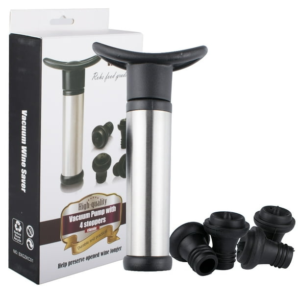 Vacuum Wine Saver Set, Pump Preserver with 4 Vacuum Wine Stoppers for