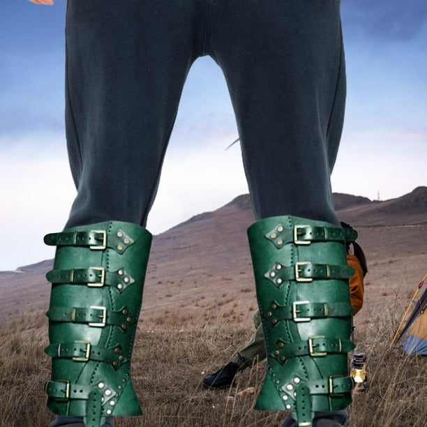 STARTIST Medieval leggings stylish boot covers with intricate designs for cosplay Deep Green