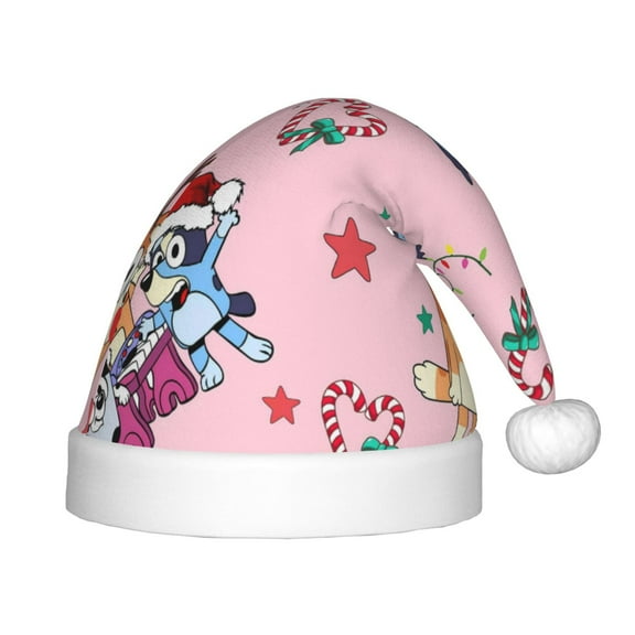 Saiise Bluey Christmas Hat,Santa Hat for Kids & Baby,Xmas Hat,Unisex Velvet Classic Santa Claus Hat for New Year Party