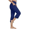 thumbnail image 4 of Capris Travel Pants Lady Women Flare Capris Leggings with Pockets Yoga Pants Soft Stretchy Casual Summer Loungewear Cropped Workout Pants Blue XXXL, 4 of 5