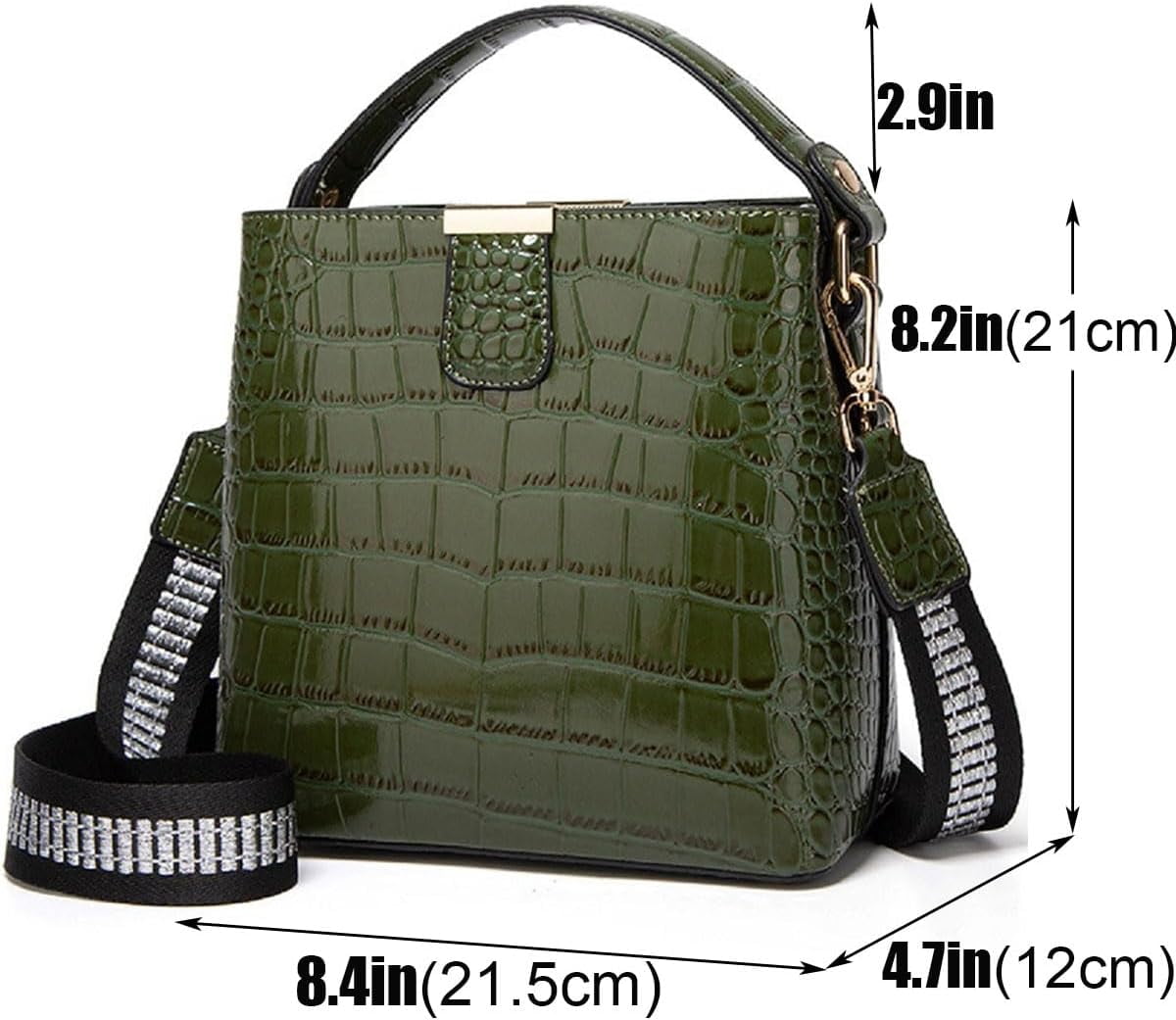 Bucket Bag and Purse For Women Shiny Patent Leather Hobo Bag and Zipper Shoulder Handbag Top Handle Satchel